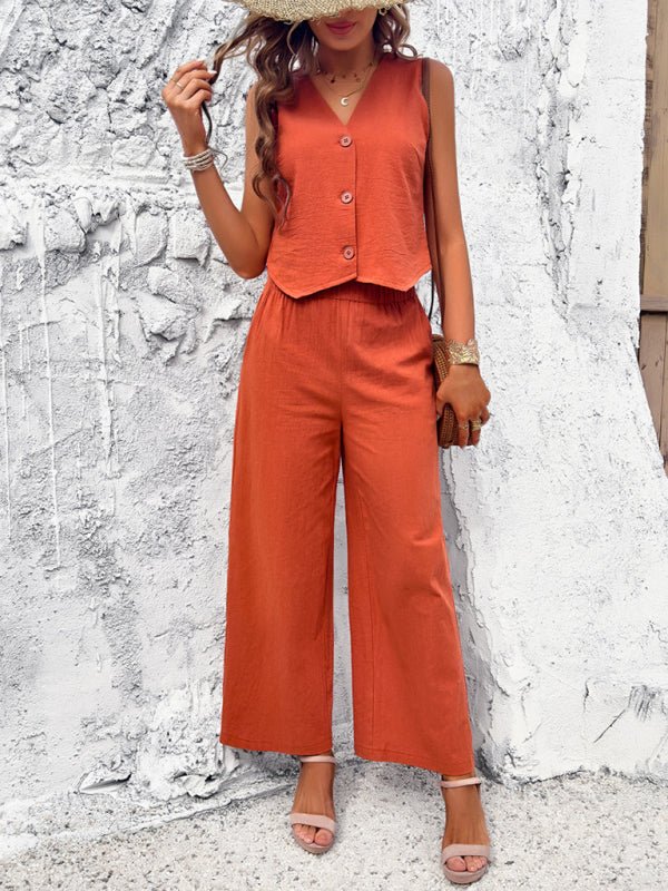 New spring and summer casual temperament solid color vest suit - Pant Suit